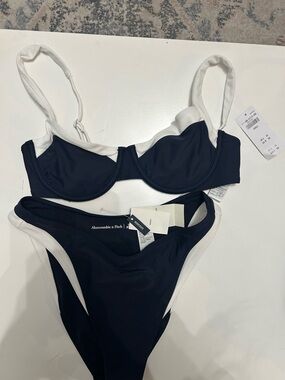 Abercrombie & Fitch Navy and White Two-Piece Underwire Bikini